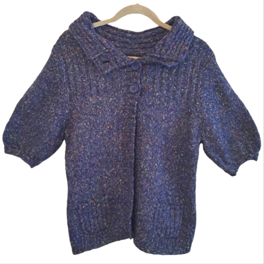 Express Blue Cropped Short Sleeved Cardigan Cape Wool Alpaca Size Medium